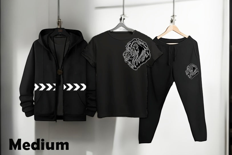 Pack of 3 Black Zipper Mix Colours T Shirts Black Zipper Black Trouser&nbsp;