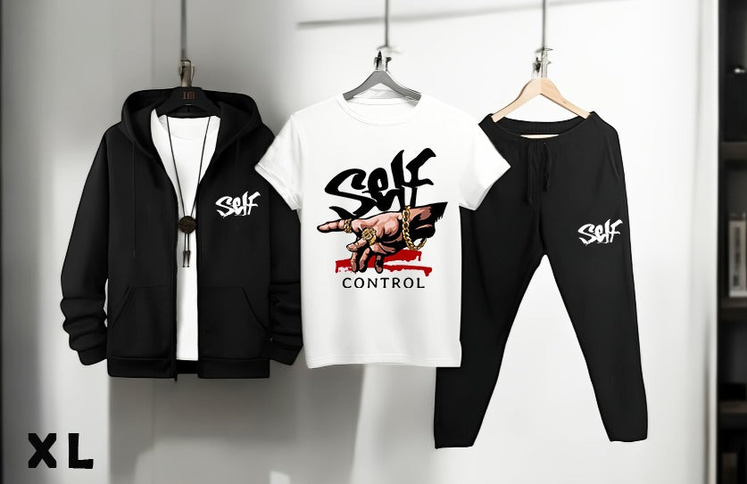 Pack of 3 Black Zipper Mix Colours T Shirts Black Zipper Black Trouser&nbsp;