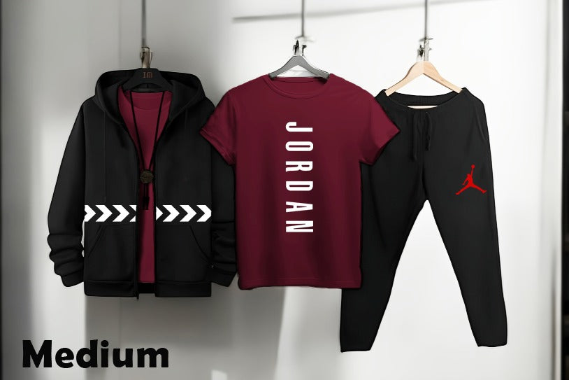 Pack of 3 Black Zipper Mix Colours T Shirts Black Zipper Black Trouser&nbsp;