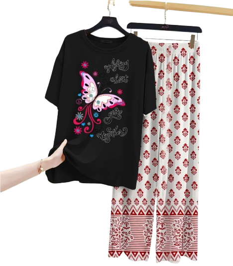 New Printed Night Suit With Printed Trousers For Women