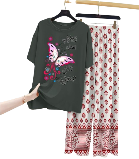 New Printed Night Suit With Printed Trousers For Women