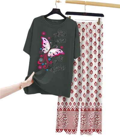 New Printed Night Suit With Printed Trousers For Women