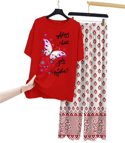 New Printed Night Suit With Printed Trousers For Women
