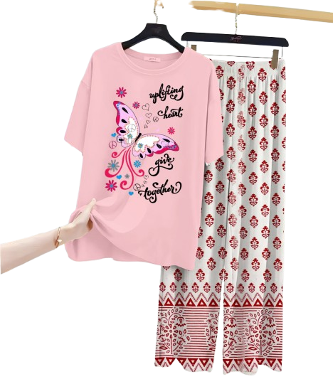 New Printed Night Suit With Printed Trousers For Women