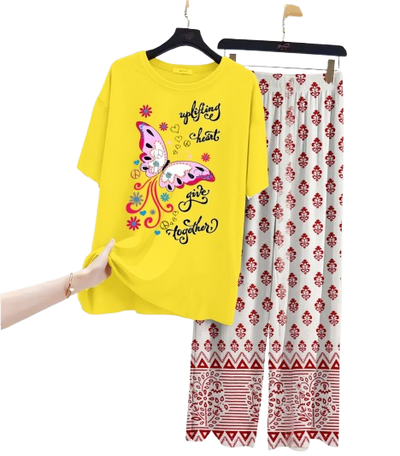 New Printed Night Suit With Printed Trousers For Women
